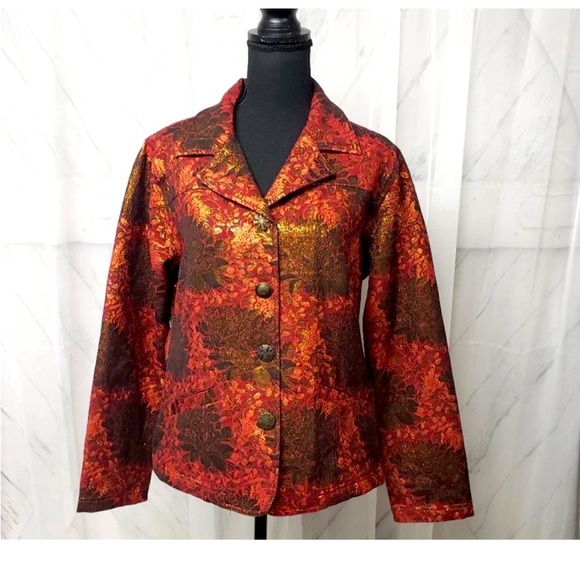 Chico's Red and Gold Brocade Blazer with Notched Lapel -Chico’s size 2 - Picture 1 of 10